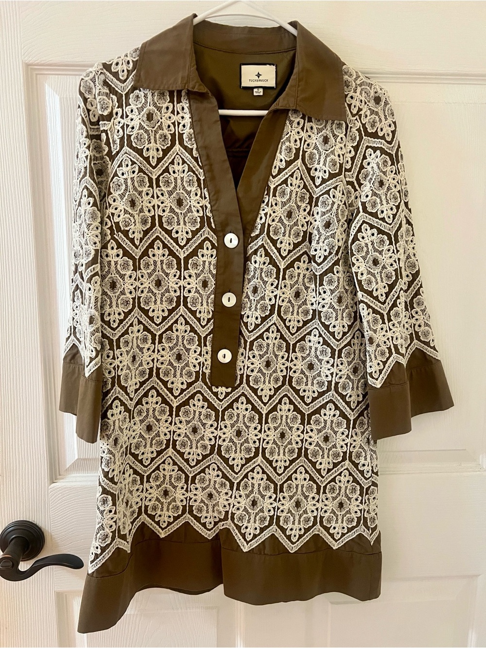 Tuckernuck Brown Mini Dress with White Lace Overlay